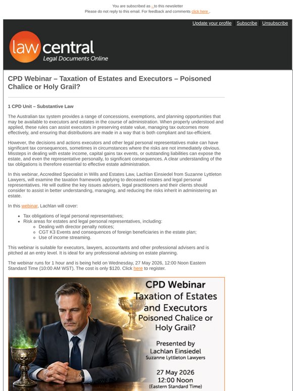 CPD Webinar – Taxation of Estates and Executors – Poisoned Chalice or Holy Grail?