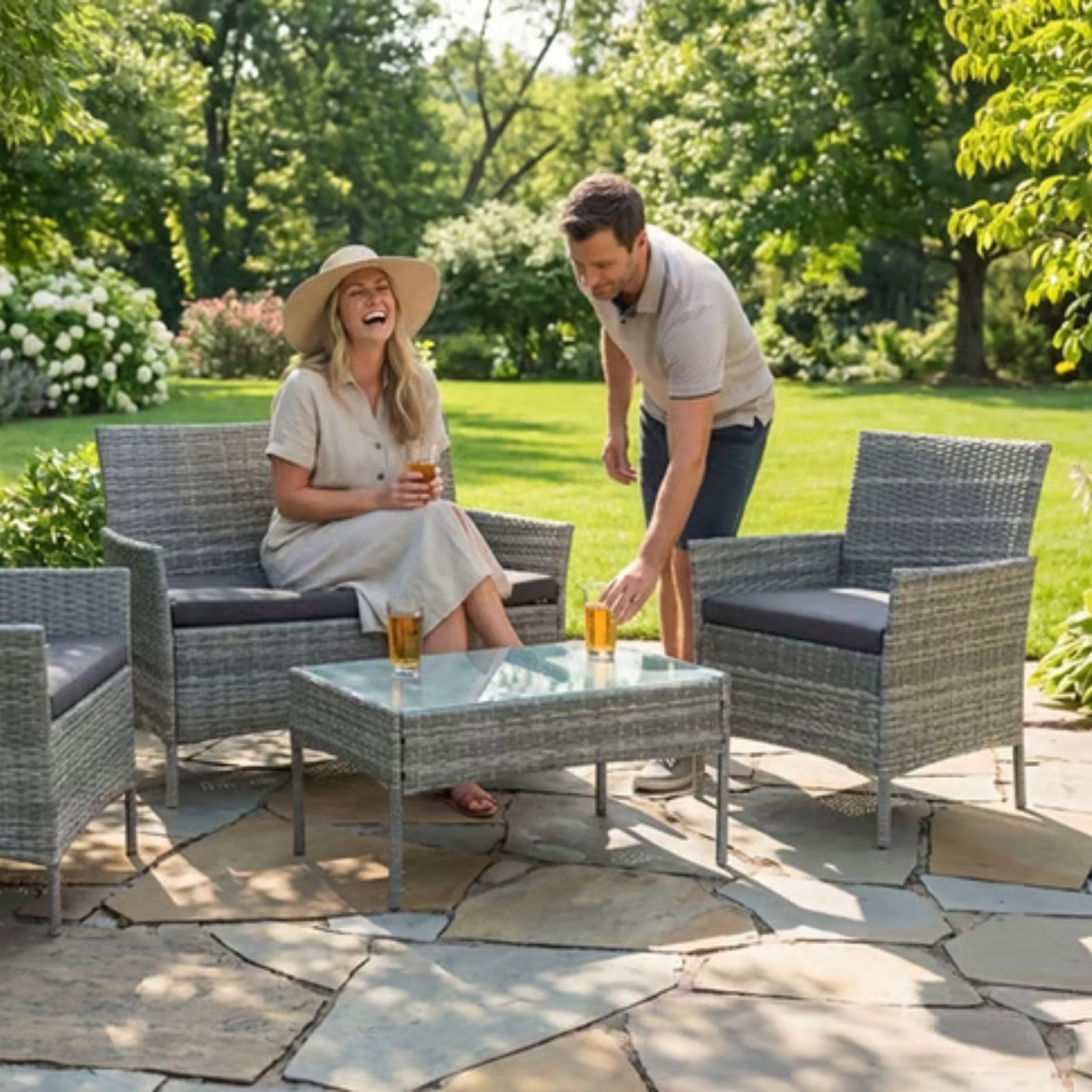 Weather-Resistant 4-Seater Rattan Garden Dining Set