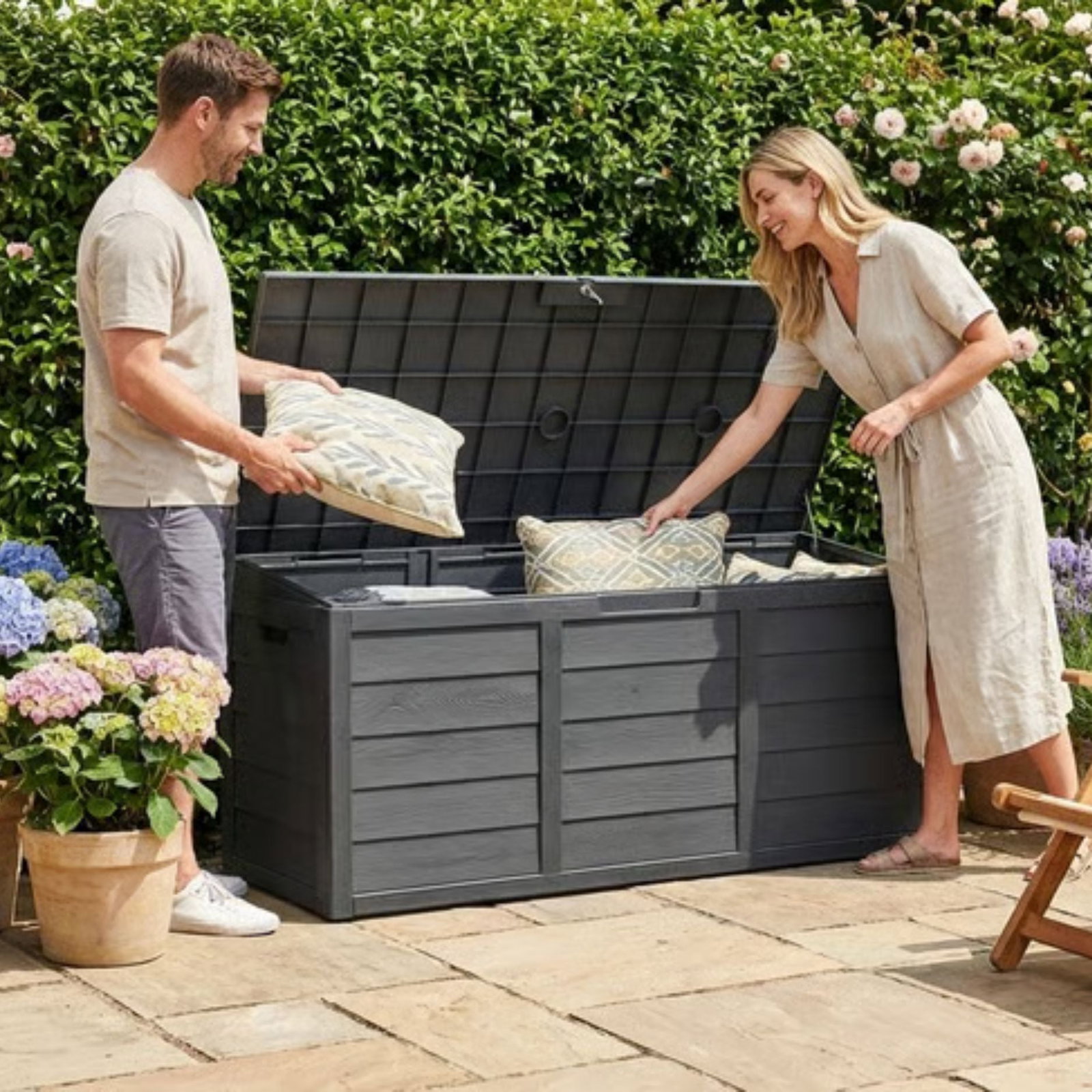 Weatherproof Black Plastic Garden Storage Box