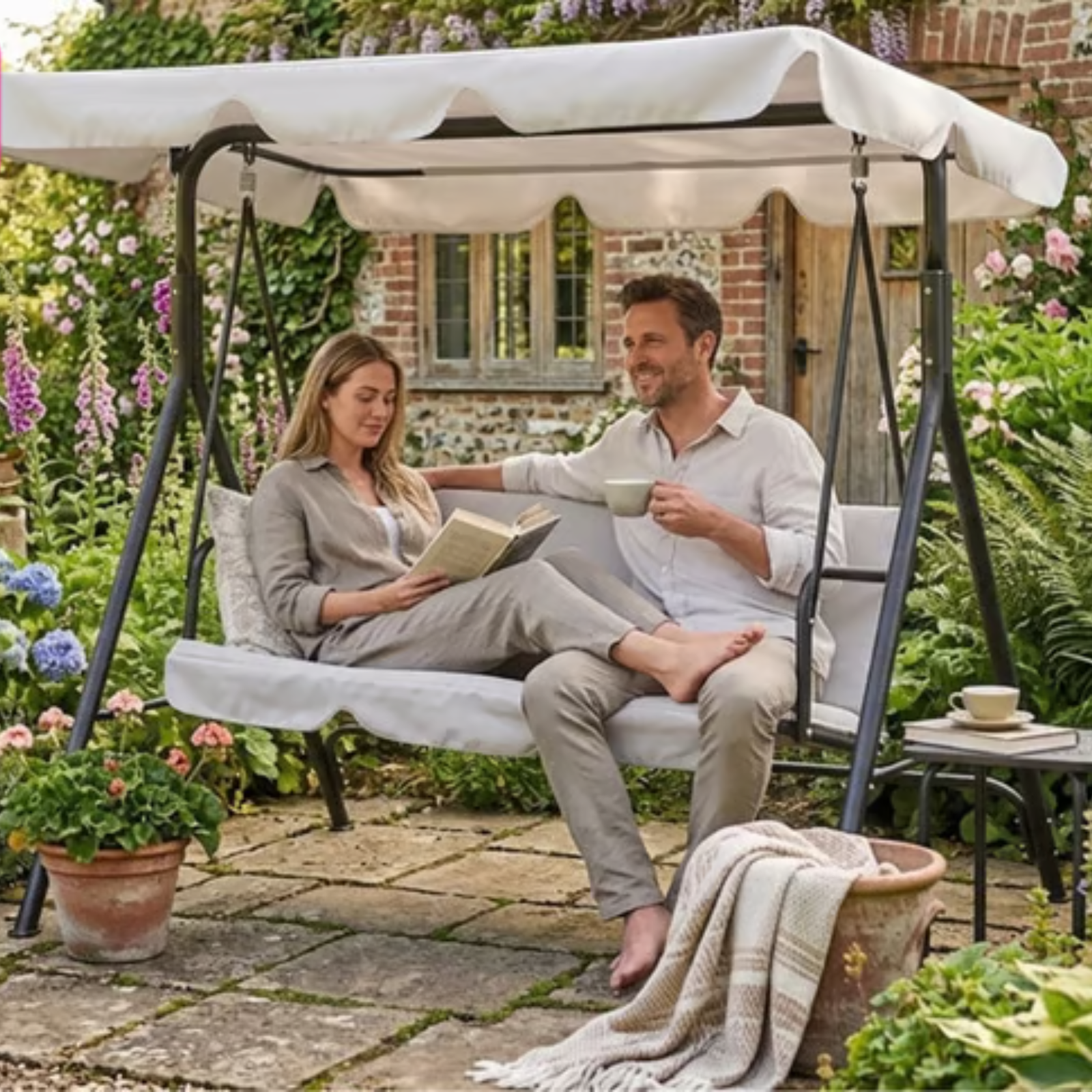 3-Seater Swing Chair with Adjustable Canopy