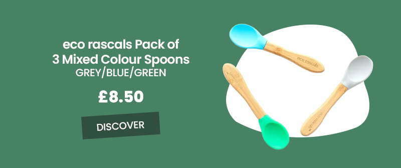 Eco Rascals Pack of 3 Mixed Colour Spoons Grey Blue Green