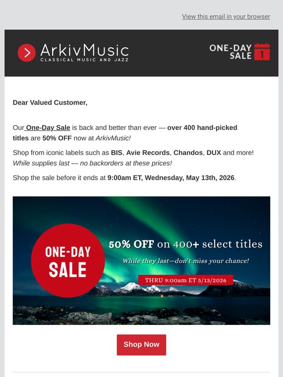 ONE-DAY SALE at ArkivMusic!