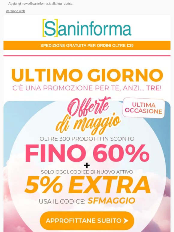 ULTIMO GIORNO ⌛ Il tuo codice sconto SFMAGGIO sta per scadere!