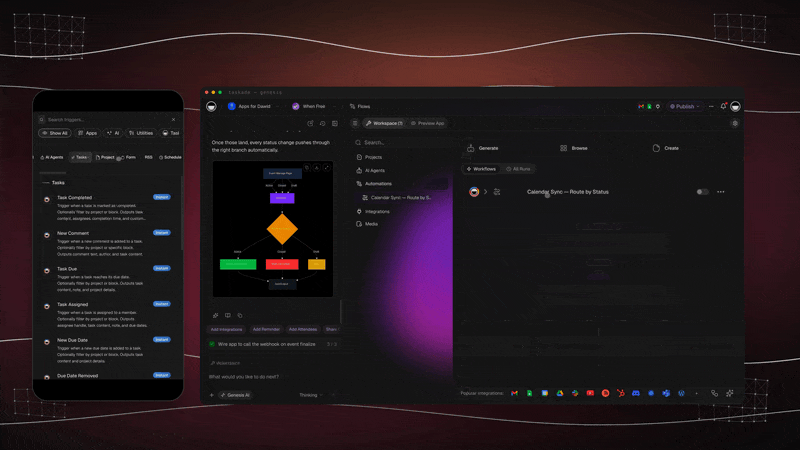 Automation workflow builder firing on a new task and routing to Slack