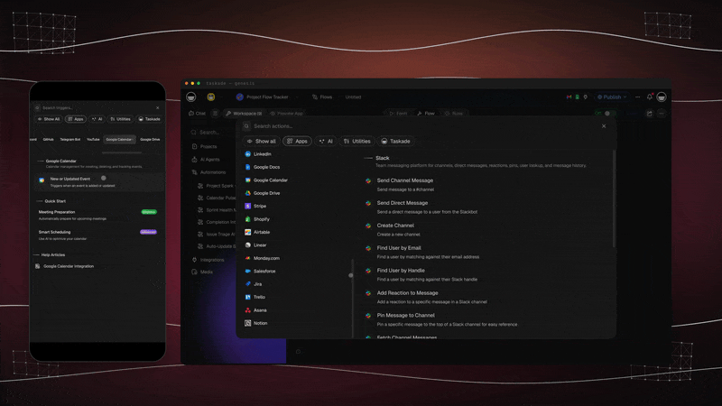 Calendar list-events and free-busy actions inside an automation flow