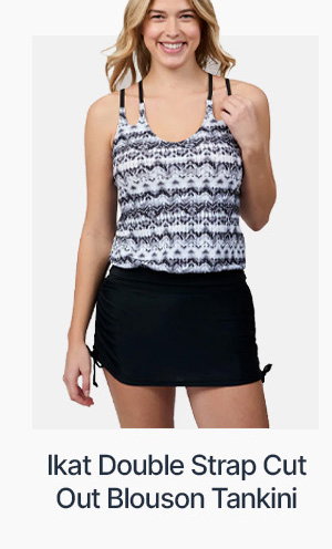 women's double strap cut out blouson tankini top