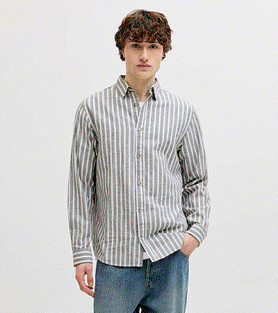 Regular Fit Stripe Linen Blend Long Sleeve Shirt Image