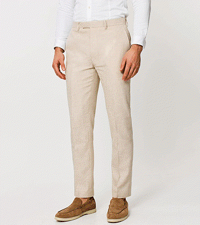 Tailored Fit Beige Linen Trousers Image