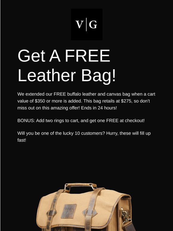 Get a handcrafted leather bag with ring purchase