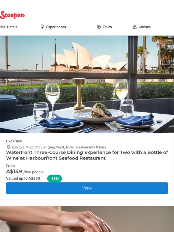 New South Wales Experiences: Waterfront 3-Course Meal at  Harbourfront Seafood Restaurant, 60-Minute Aromatherapy Massage in Mosman, 5-Course Fine Dining at Cottage Point Inn & More