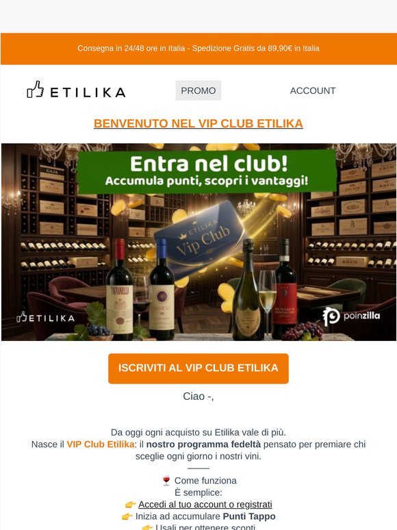 🎁 Nasce il VIP Club Etilika : il nostro programma fedeltà