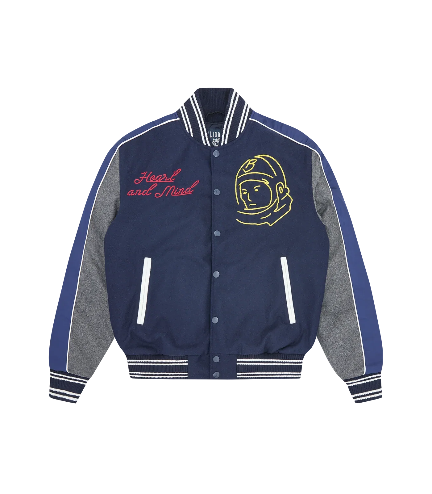 Image of NEON ARCH LOGO VARSITY JACKET - NAVY