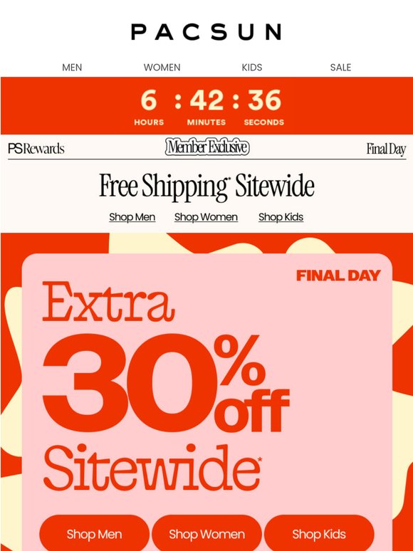 Hrs Left ⏰ Extra 30% Off & FREE Ship* For Members