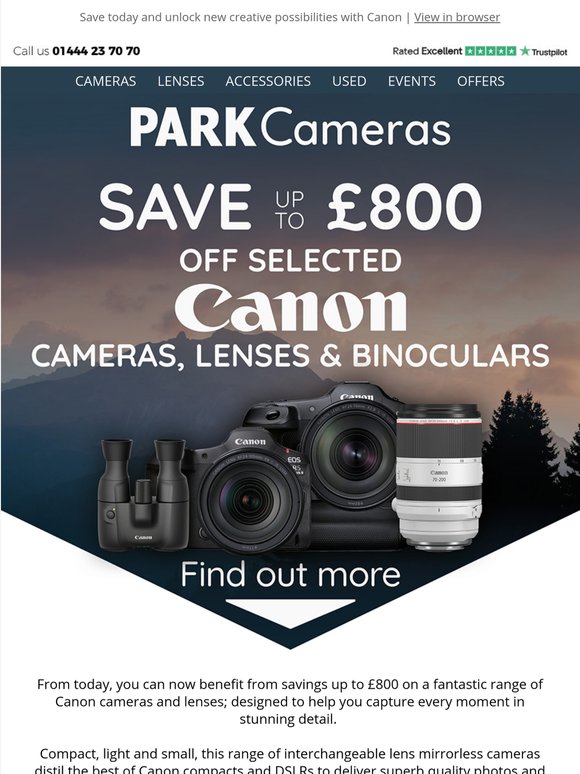 Enjoy up to £800 off Canon products