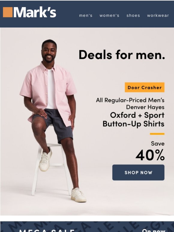 Save 40% on men's Denver Hayes Oxford + sport button-up shirts 👕