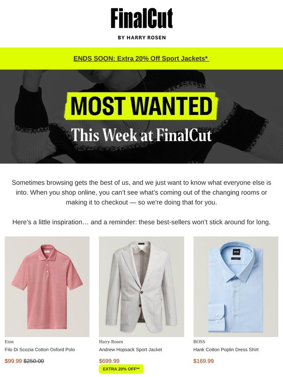 MOST WANTED This Week from Eton, Harry Rosen, BOSS and More
