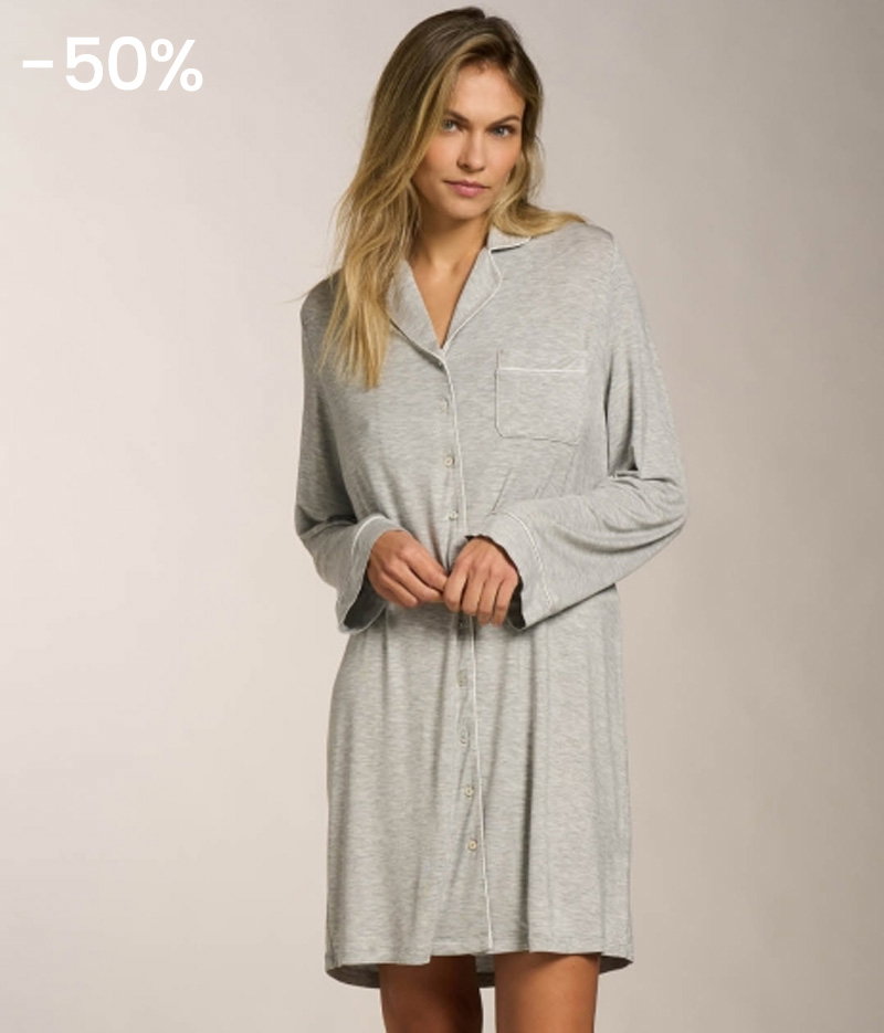 Camicia da notte abbottonata con Piping