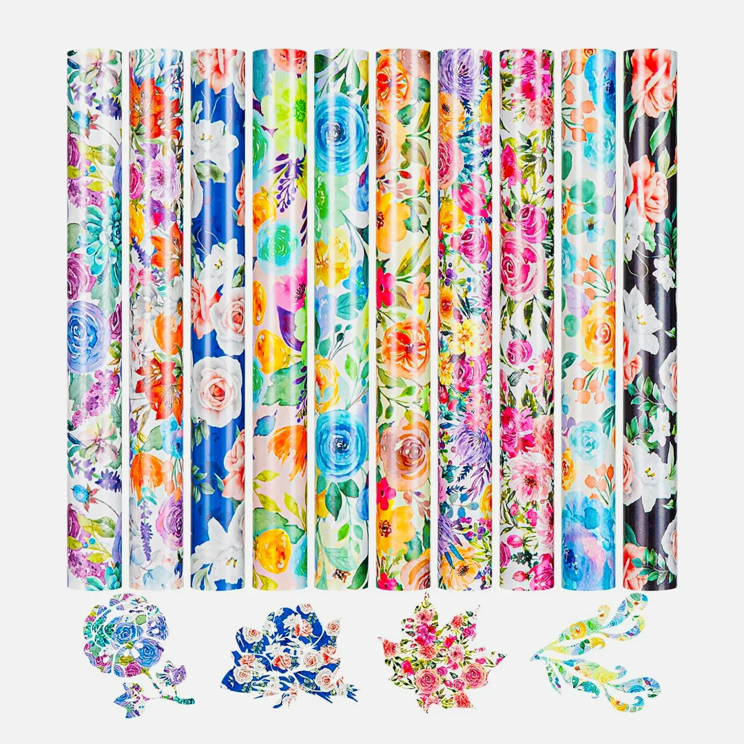 Floral Patterned Heat Transfer Vinyl Bundle - 12"x10" 10 Sheets