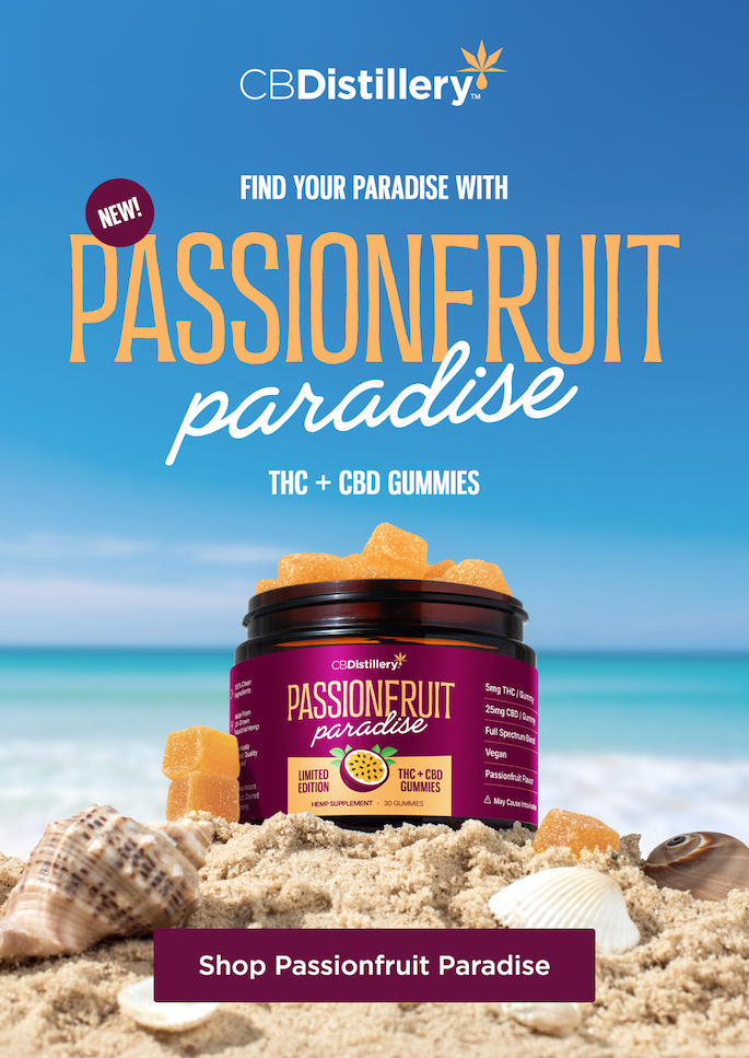 Find your paradise with NEW Passionfruit Paradise THC + CBD Gummies! Shop Passionfruit Paradise