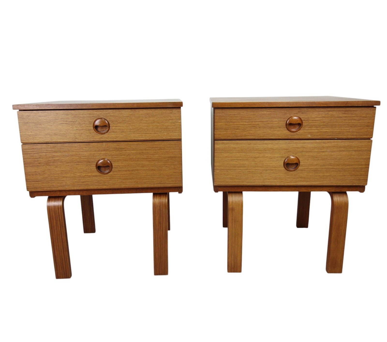 A Rare Pair Of Original Mid‑Century Teak Veneered Bedside Cabinets By Schreiber