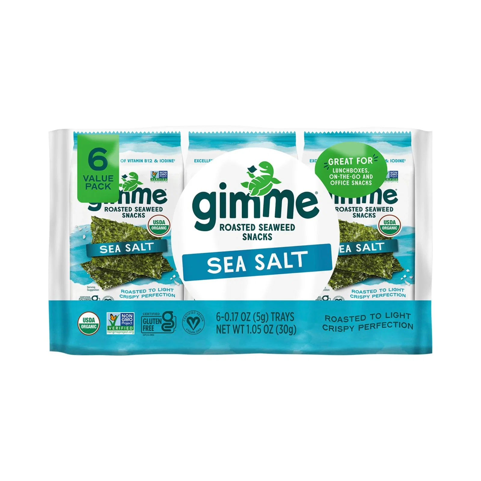 Image of Gimme Roasted Seaweed Snacks Sea Salt 6 Pack 6x5g