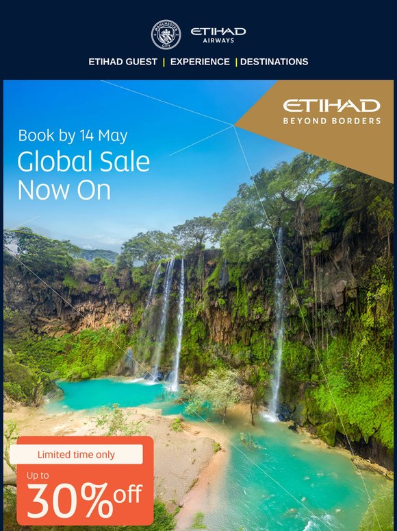 Enjoy up to 30% off Etihad flights ✈️