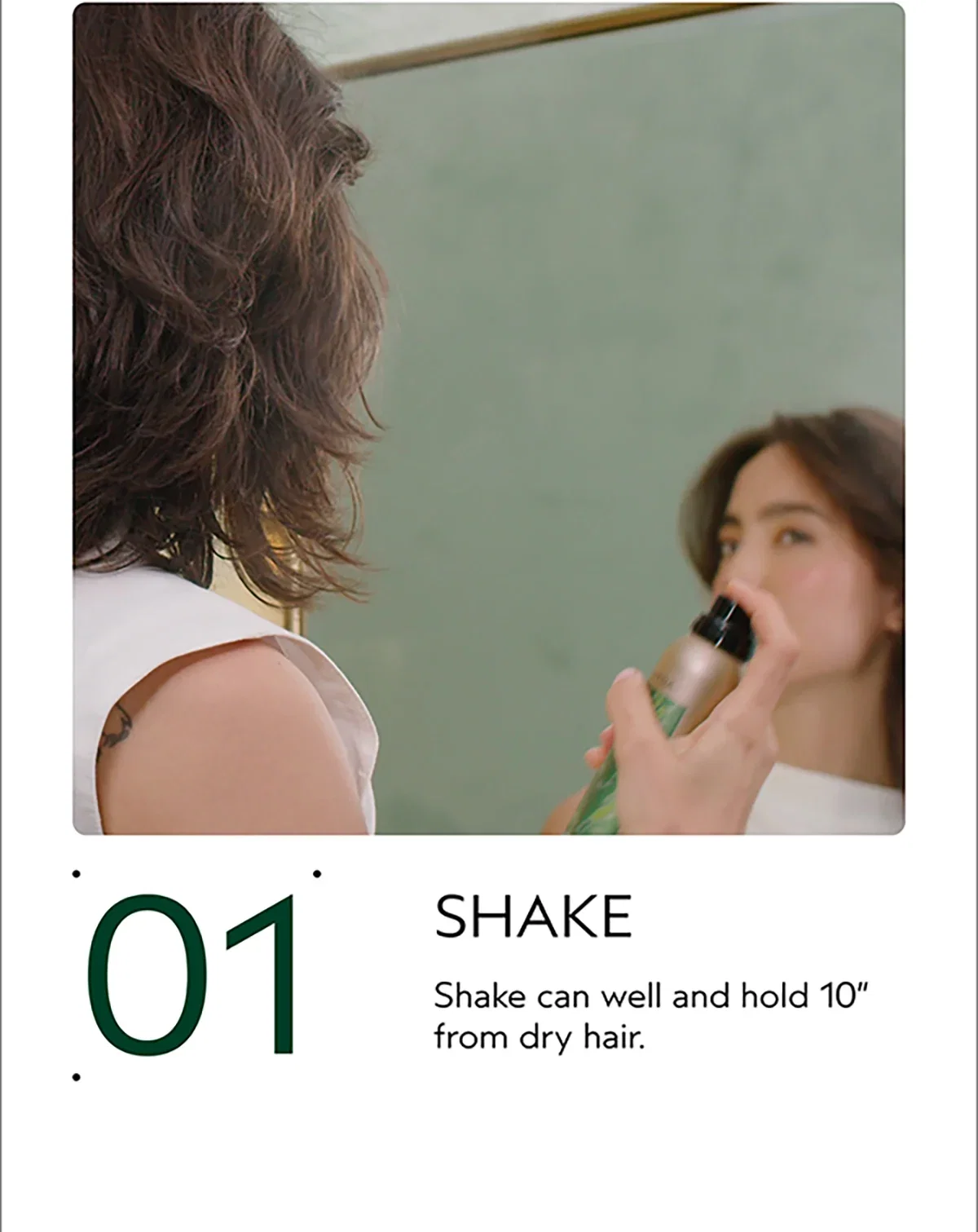 01 | SHAKE | Shake can well and hold 10” from dry hair.