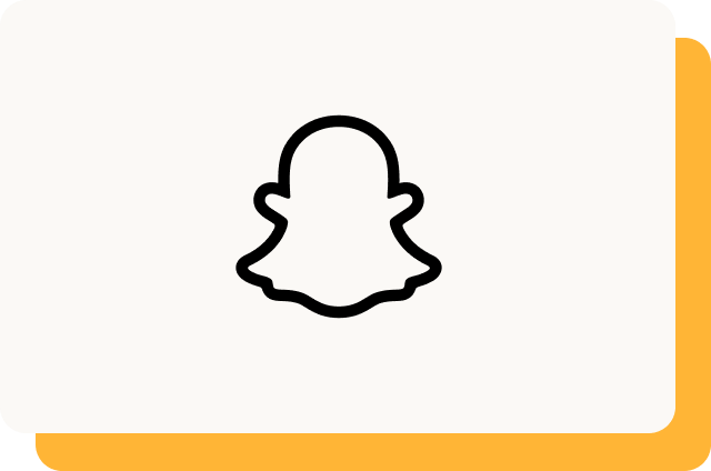 Snapchat ghost logo on a light beige card, offset against a golden-orange background.