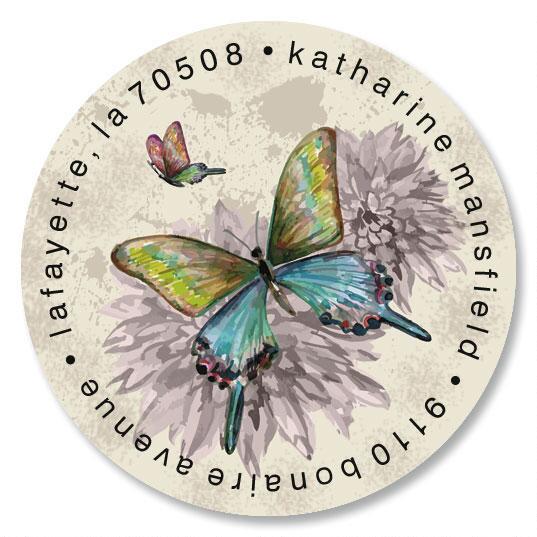 Image of Vintage Butterfly Round Return Address Labels