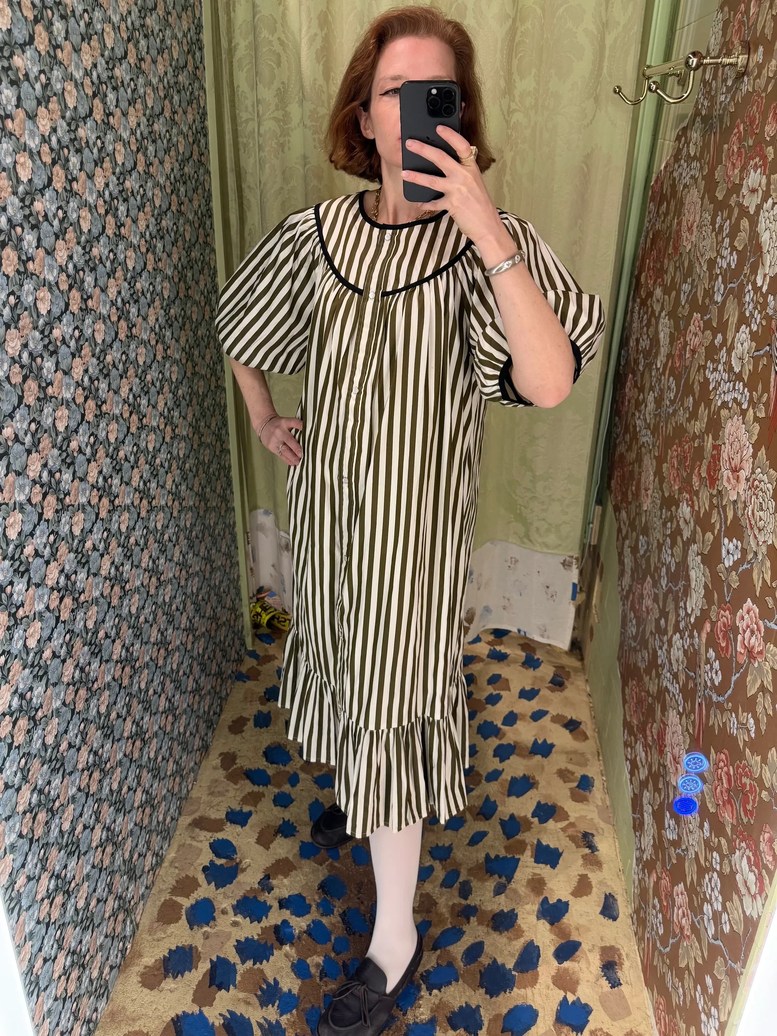 Image of Snap Housedress in Chocolate Stripes