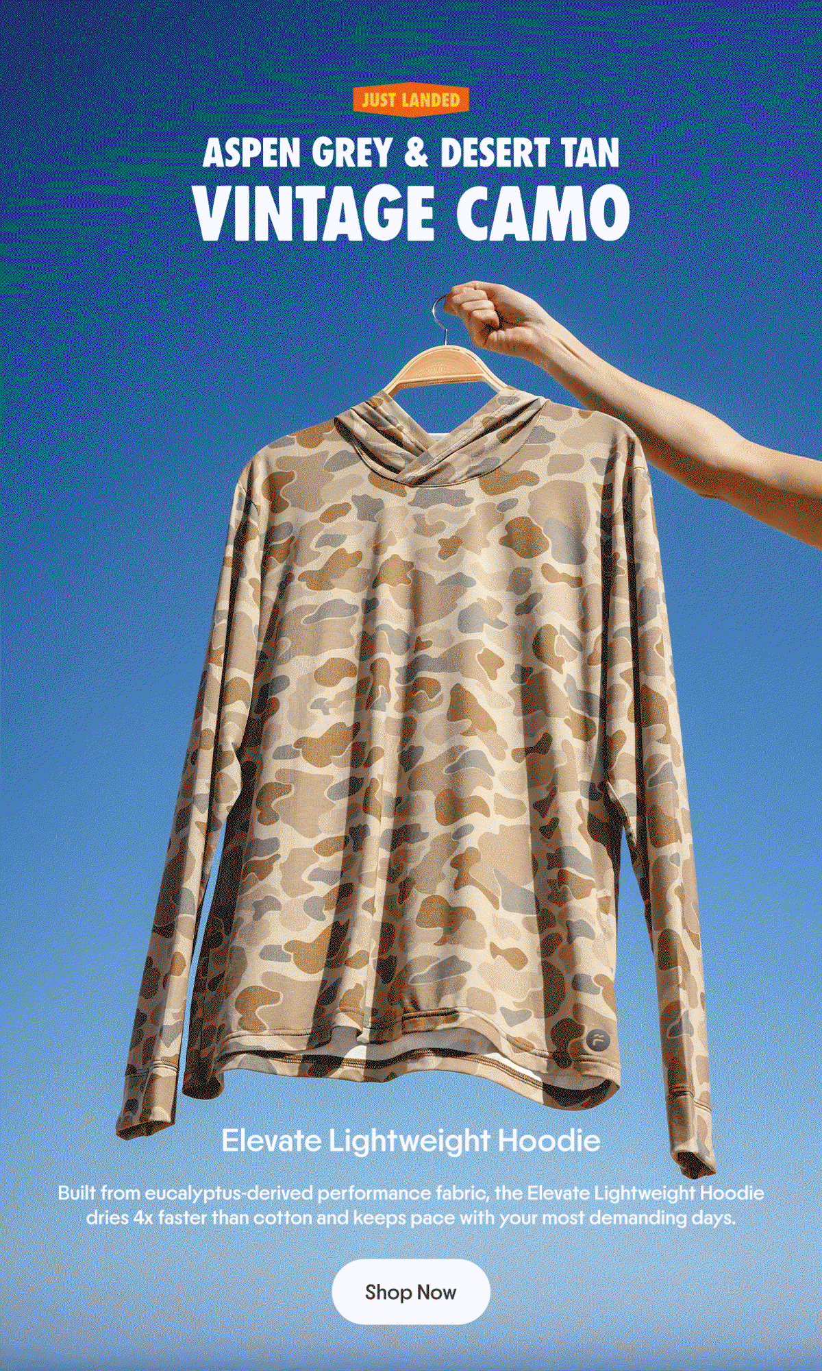 Shop the Men's Elevate Lightweight Hoodie in NEW Vintage Camo Desert Tan & Aspen Grey