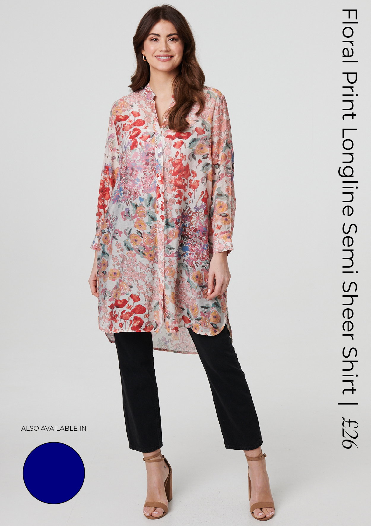 Floral Print Longline Semi Sheer Shirt | Shop Now