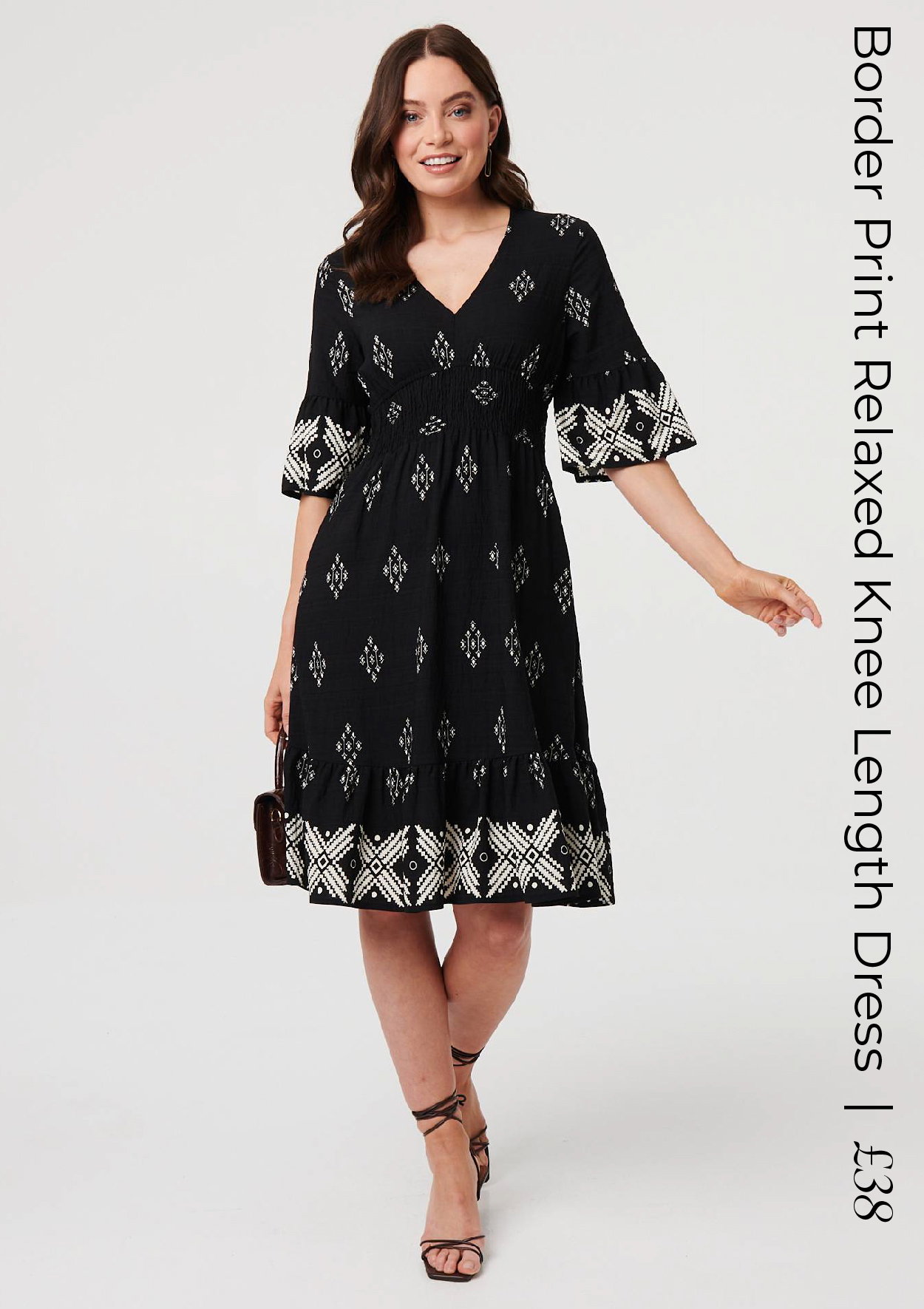 Border Print Relaxed Knee Length Dress | Shop Now