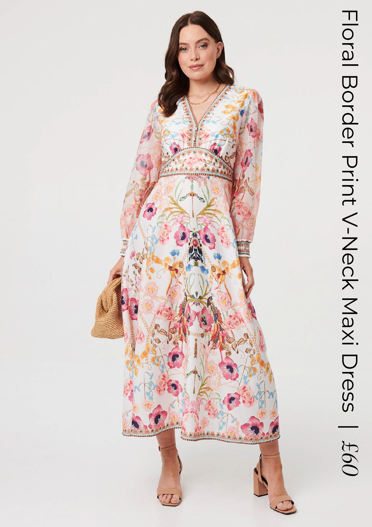 Floral Border Print V-Neck Maxi Dress | Shop Now