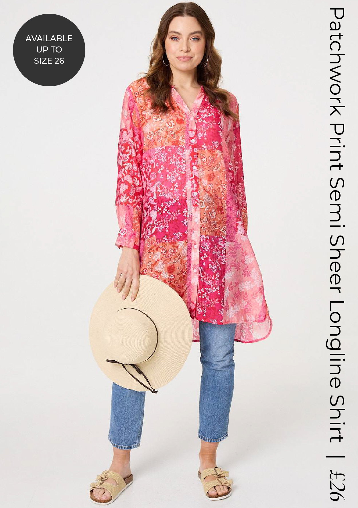 Patchwork Print Semi Sheer Longline Shirt | Shop Now
