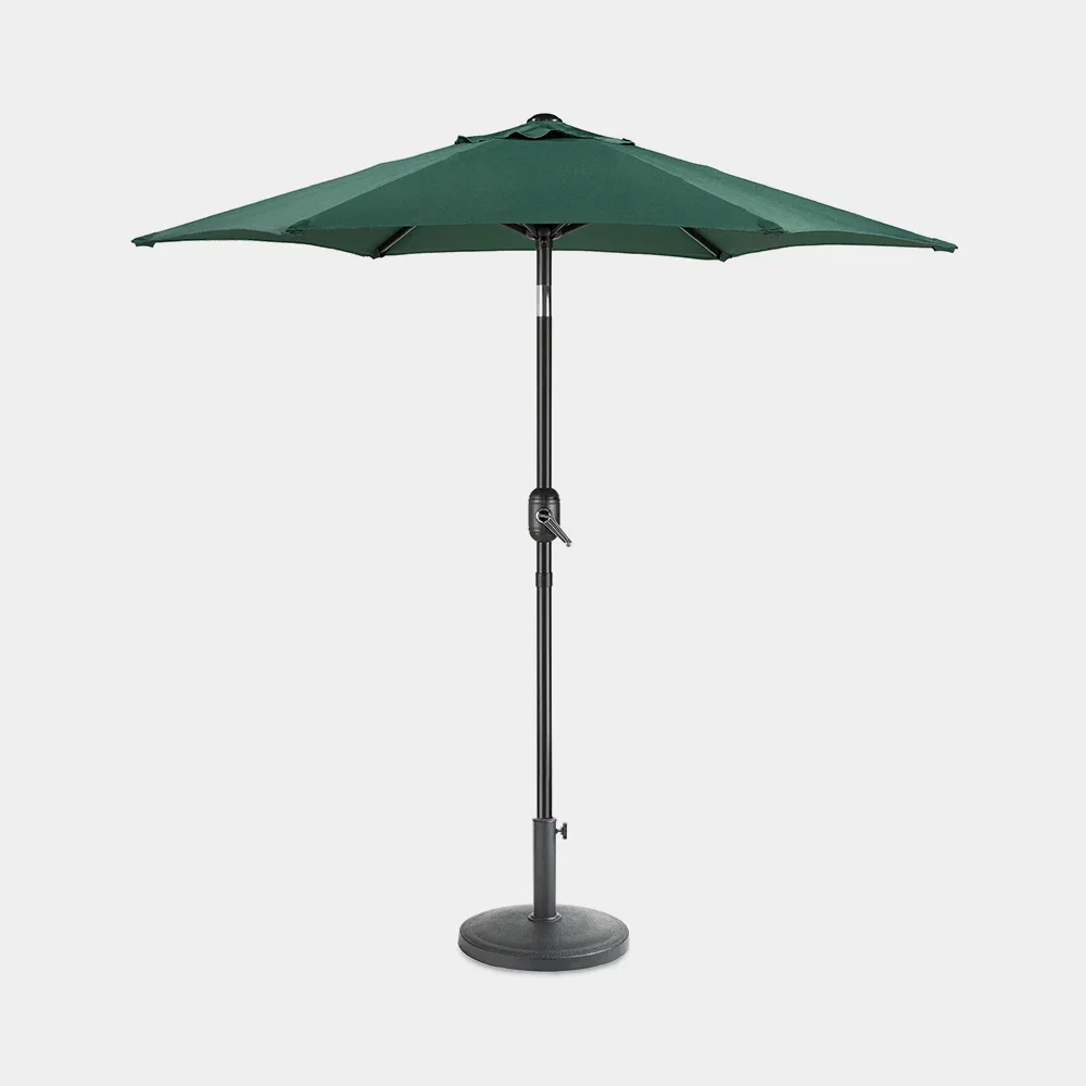 Image of Dark Green 2m Steel Garden Parasol & Base Set (12kg)
