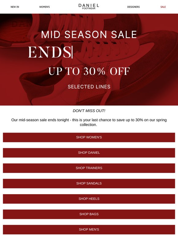 Up To 30% Off  Mid Season Sale Ends Tonight