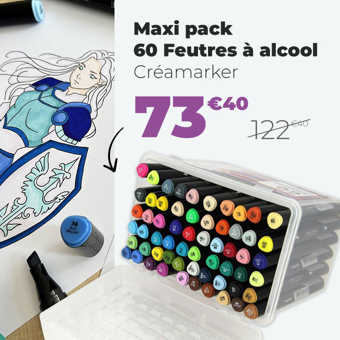Feutres à alcool double-pointe Créamarker Maxi Pack 60 pcs - Créa