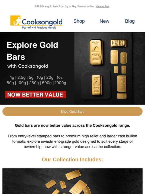 Explore Gold Bars with Cooksongold