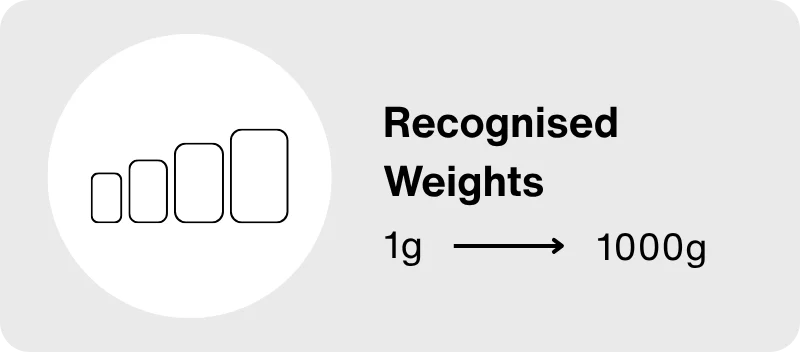 Recognised Weights: 1g - 1000g