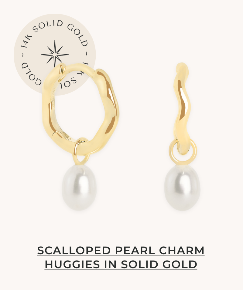 Scalloped Pearl Charm Huggies