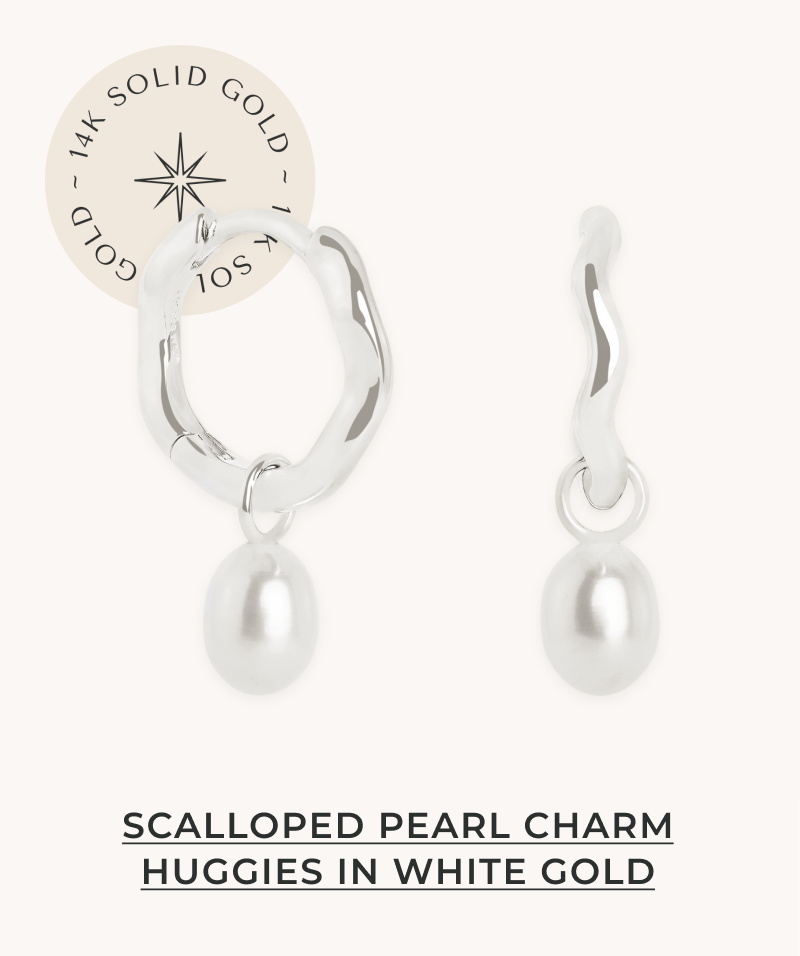 Scalloped Pearl Charm Huggies