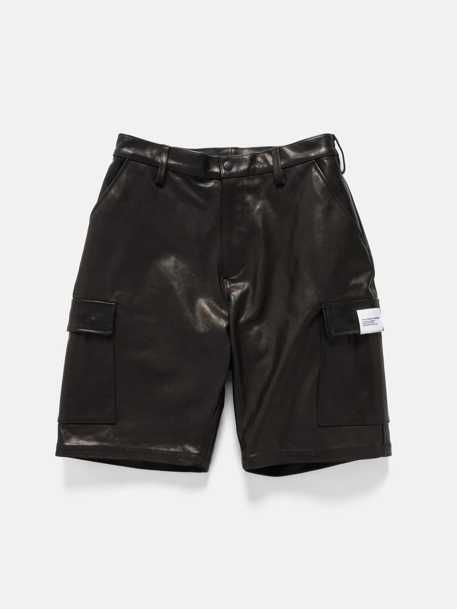 Image of Leather Cargo Short Pants Black