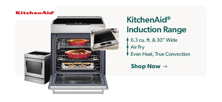 Featured KitchenAid Induction Range. Click to shop.