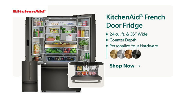 Featured KitchenAid French Door Fridge. Click to shop.