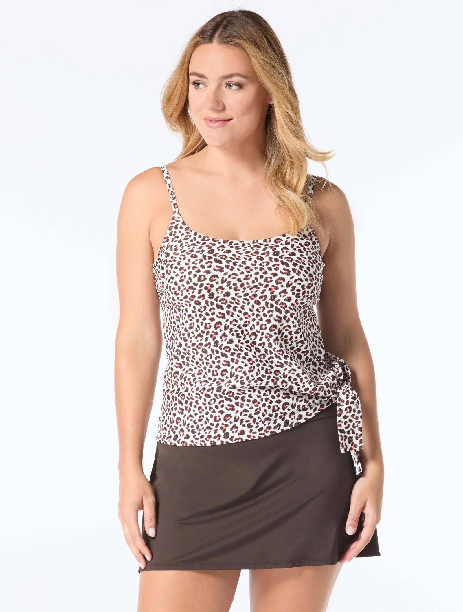 Image of Coco Reef Stella Side Tie Bra Sized Underwire Tankini Top - Summer Cheetah