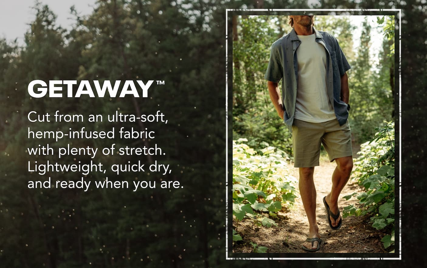 Men's Getaway cut from an ultra-soft, hemp-infused fabric with plenty of stretch.