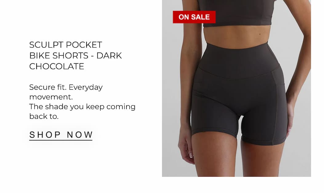 SCULPT POCKET BIKE SHORTS - DARK CHOCOLATE | SHOP NOW 