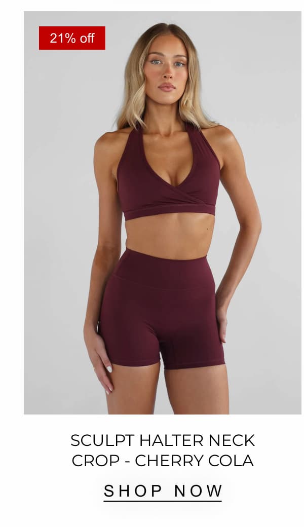 SCULPT HALTER NECK CROP -  CHERRY COLA | SHOP NOW 