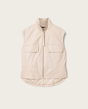 CREAM LEATHER SLEEVELESS JACKET